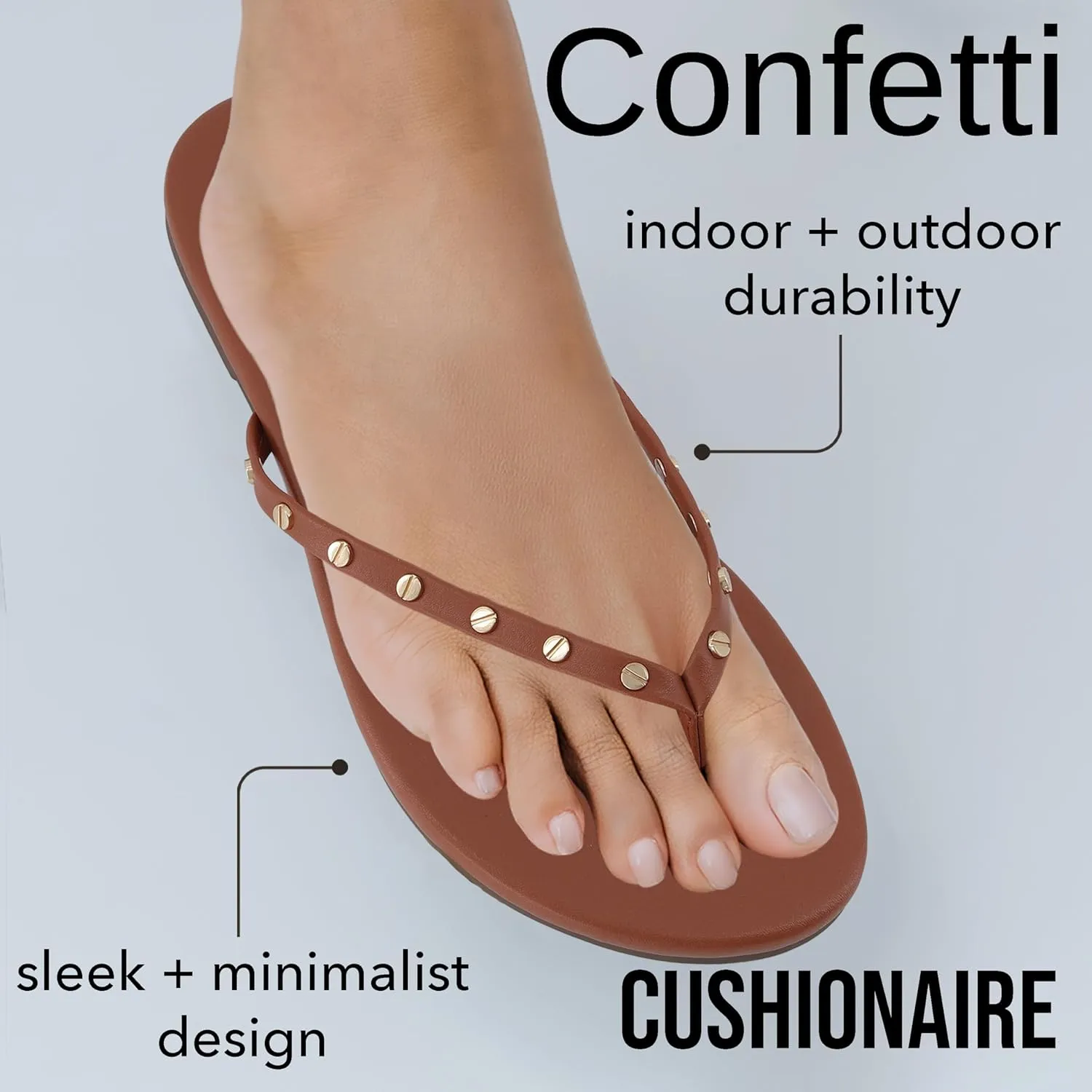 CUSHIONAIRE Confetti Women’s Studded Flip Flop Sandal – Slip-On Thong with Memory Foam & Stylish Rivet Strap