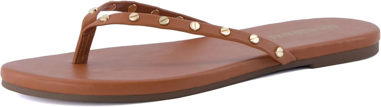 CUSHIONAIRE Confetti Women’s Studded Flip Flop Sandal – Slip-On Thong with Memory Foam & Stylish Rivet Strap