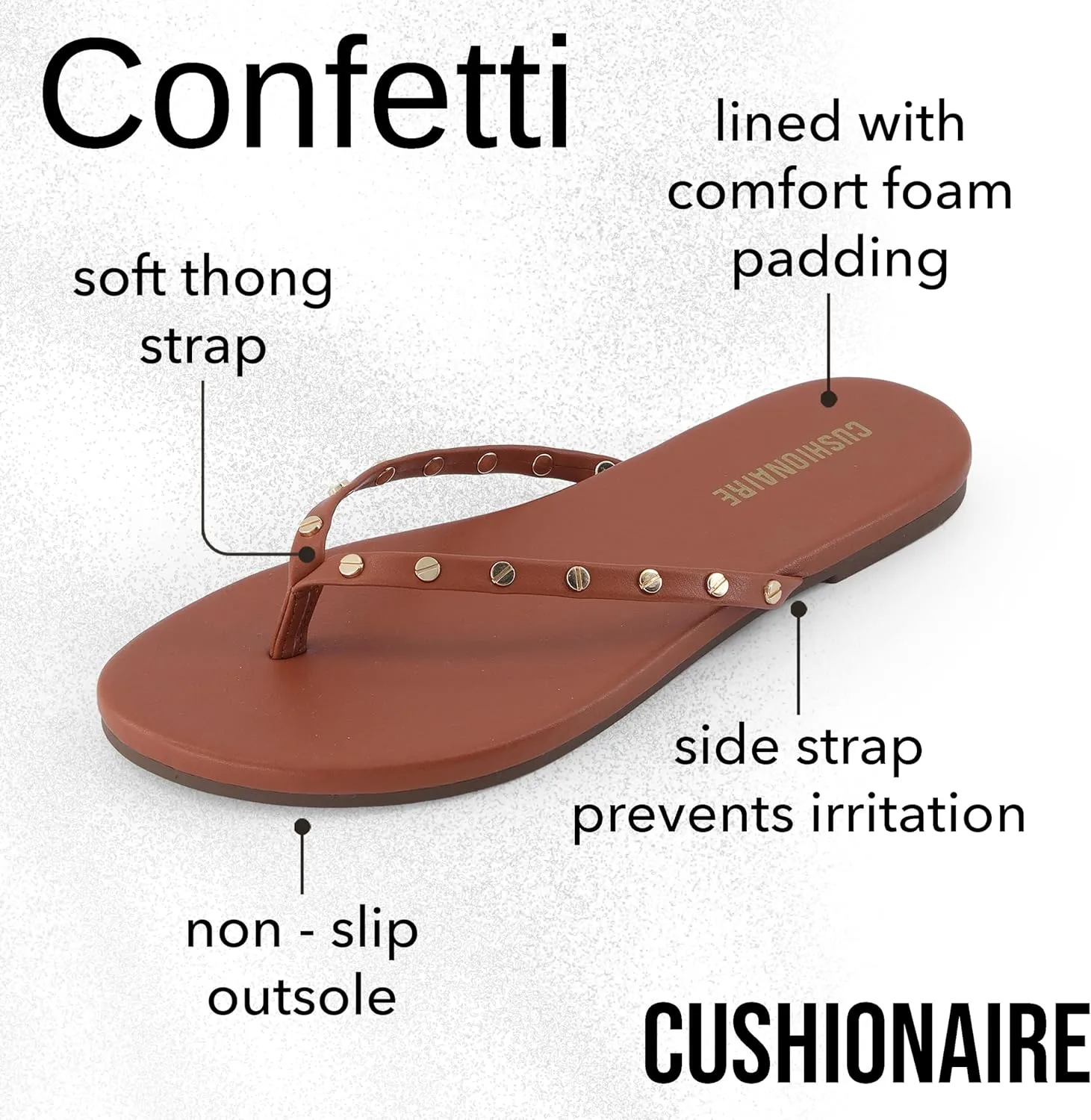 CUSHIONAIRE Confetti Women’s Studded Flip Flop Sandal – Slip-On Thong with Memory Foam & Stylish Rivet Strap