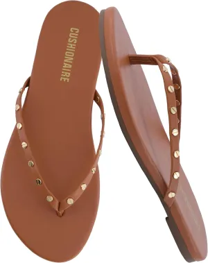 CUSHIONAIRE Confetti Women’s Studded Flip Flop Sandal – Slip-On Thong with Memory Foam & Stylish Rivet Strap