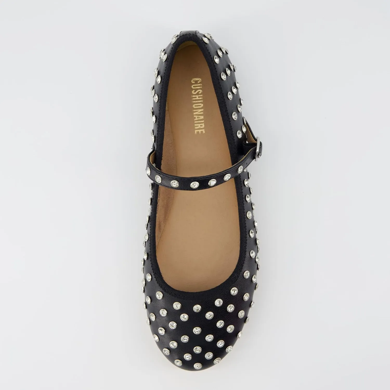 CUSHIONAIRE Flashy Women’s Bling Studded Mary Jane Flats | Comfortable Memory Foam, Faux Leather, Lightweight, Wide Widths Available