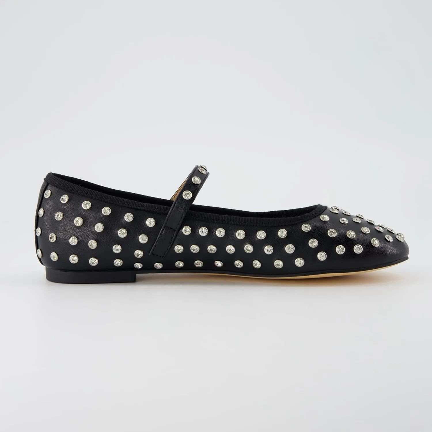 CUSHIONAIRE Flashy Women’s Bling Studded Mary Jane Flats | Comfortable Memory Foam, Faux Leather, Lightweight, Wide Widths Available