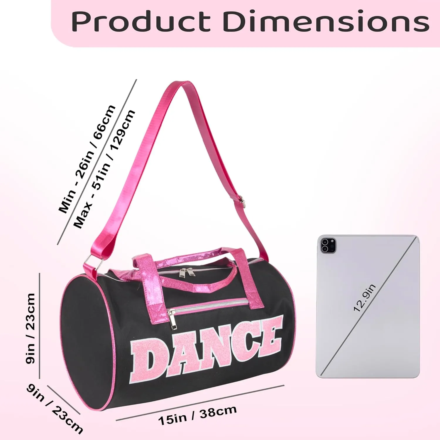Dance Duffle Bags for Dancers, Girls, Teens, and Student Athletes, Fun Dance Workout Duffel Bag for Girls and Boys (Black/Pink)