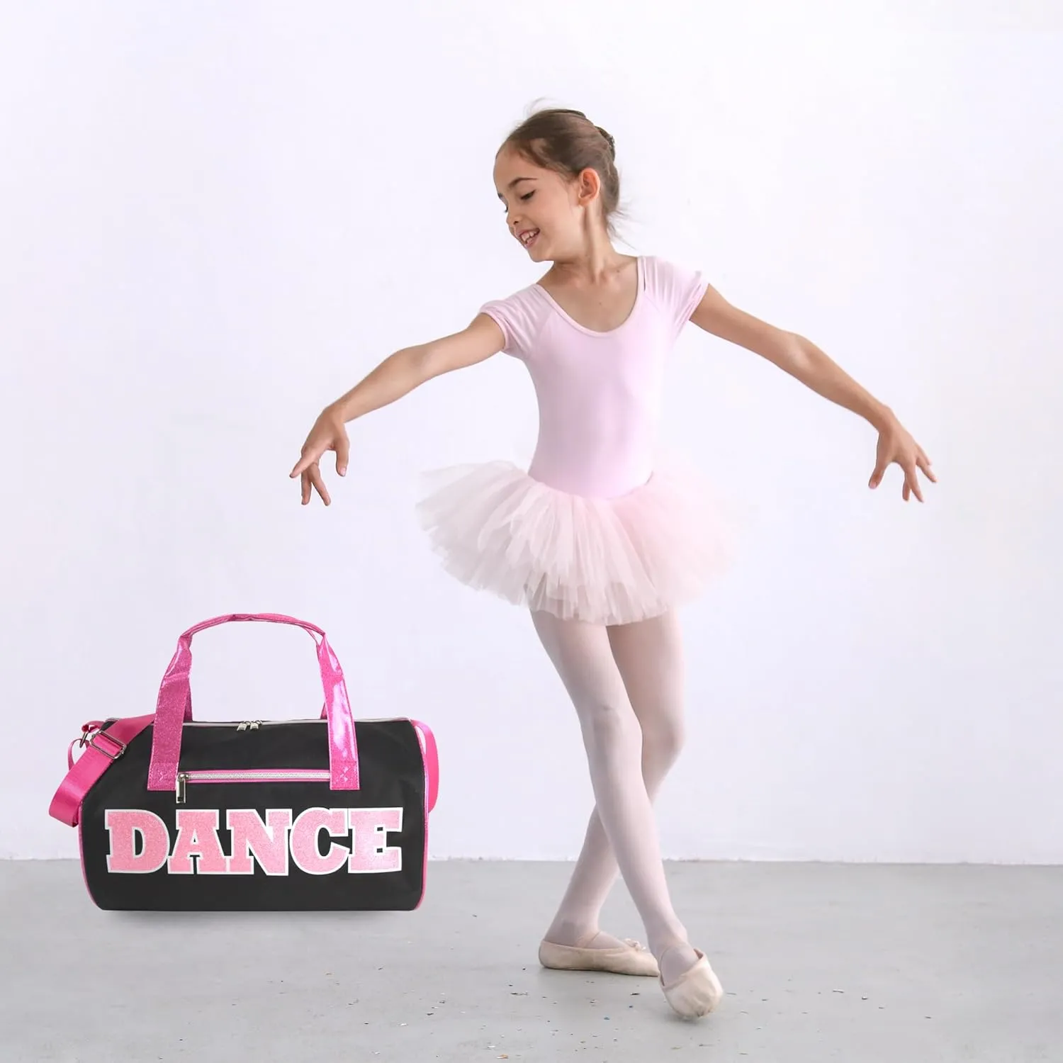 Dance Duffle Bags for Dancers, Girls, Teens, and Student Athletes, Fun Dance Workout Duffel Bag for Girls and Boys (Black/Pink)