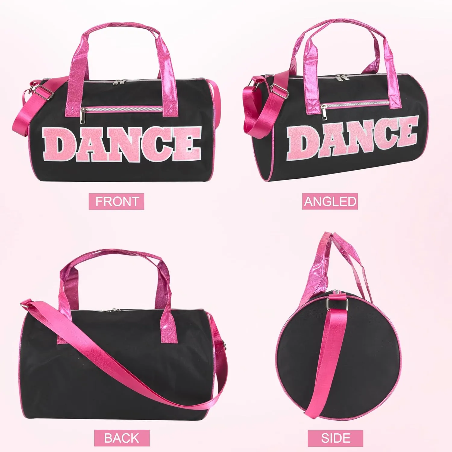 Dance Duffle Bags for Dancers, Girls, Teens, and Student Athletes, Fun Dance Workout Duffel Bag for Girls and Boys (Black/Pink)