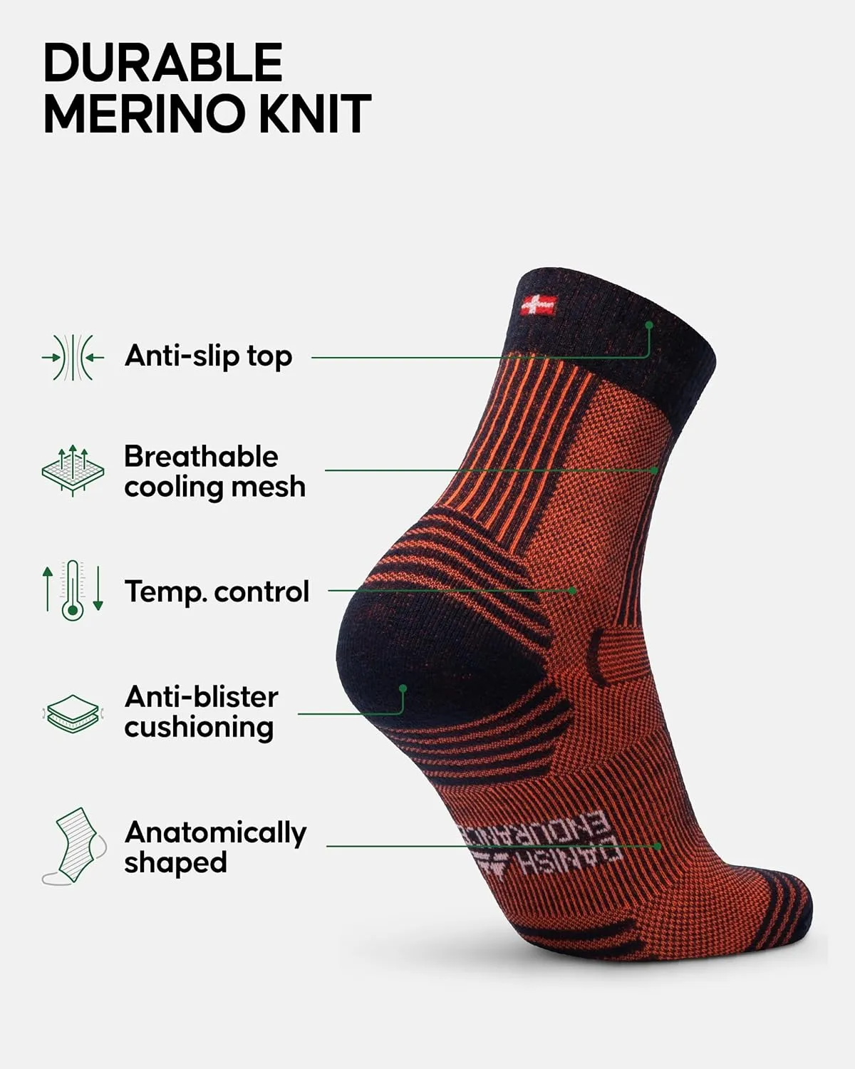 DANISH ENDURANCE Merino Wool Light Hiking Socks, Cushioned & Moisture Wicking Hiking Socks, Men, Women & Kids, 3 or 5 Pack