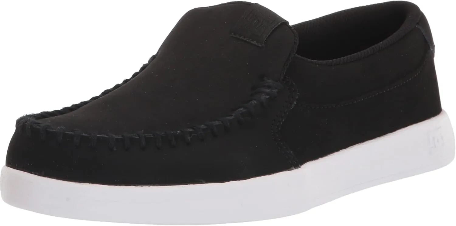 DC Men's Villain 2 Casual Slip On Skate Shoe Slipper, Black/Black/White Nubuck, 10.5