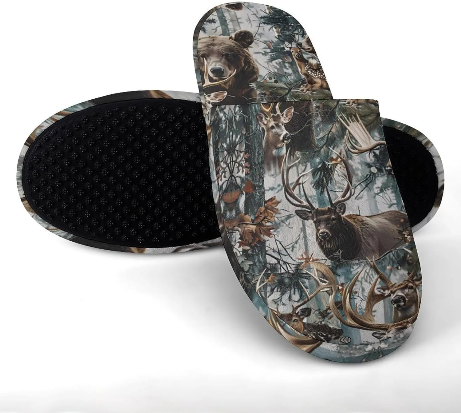 Deer Camouflage Hunting Women's Flannel Slippers Comfort Closed Toe Slip On House Shoes Indoor