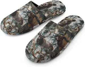 Deer Camouflage Hunting Women's Flannel Slippers Comfort Closed Toe Slip On House Shoes Indoor