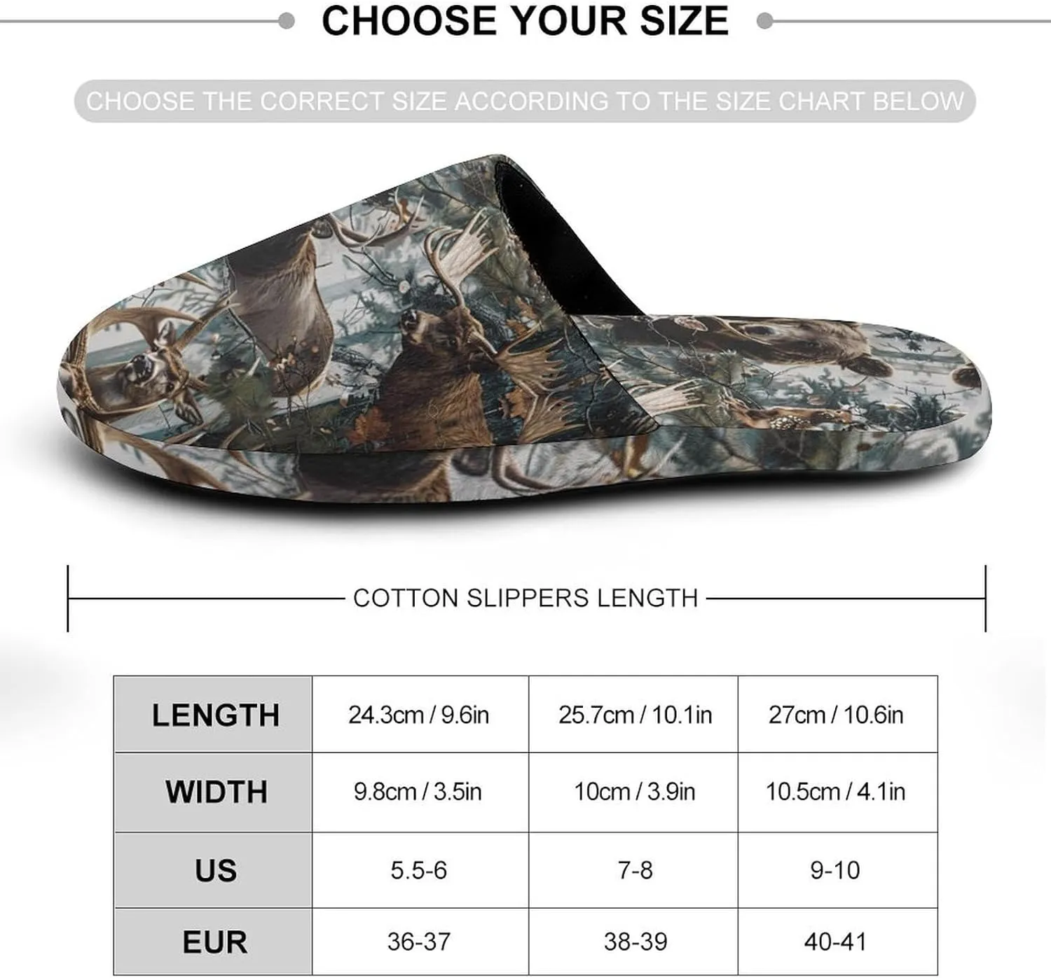 Deer Camouflage Hunting Women's Flannel Slippers Comfort Closed Toe Slip On House Shoes Indoor