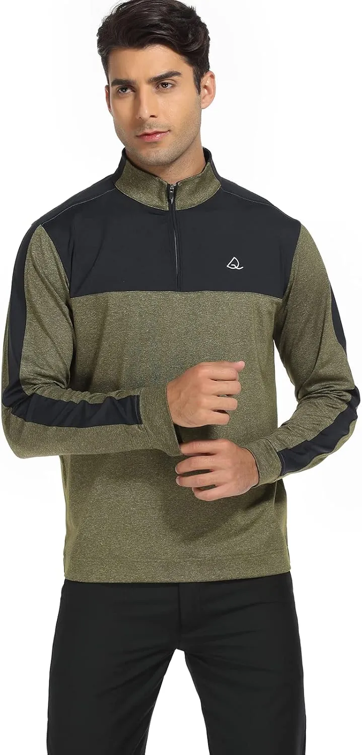 DEOLAX Mens Quarter Zip Pullover Solid 1/4 Zip Pullover Mens Athletic Performance Dry Fit Long Sleeve Thermal Mens Sweatshirt