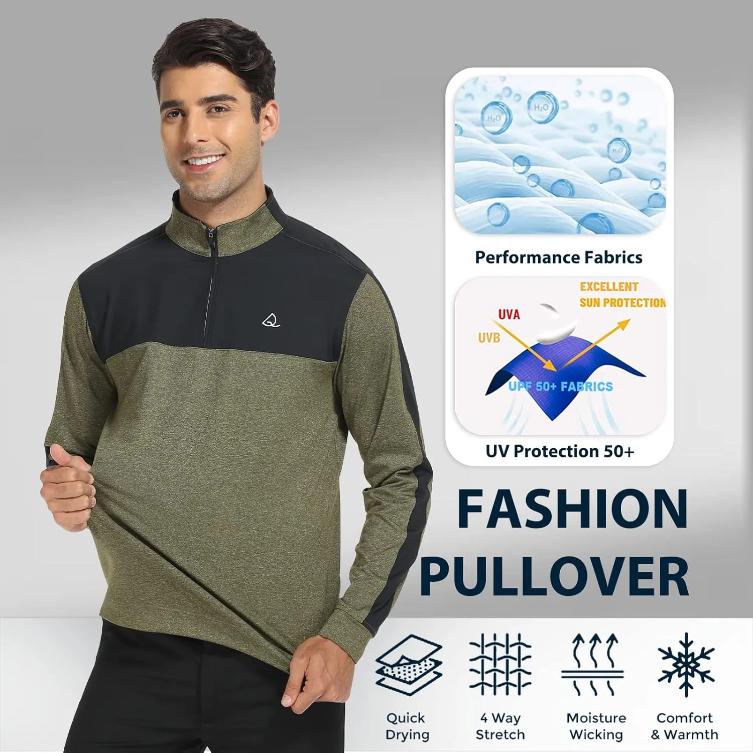 DEOLAX Mens Quarter Zip Pullover Solid 1/4 Zip Pullover Mens Athletic Performance Dry Fit Long Sleeve Thermal Mens Sweatshirt