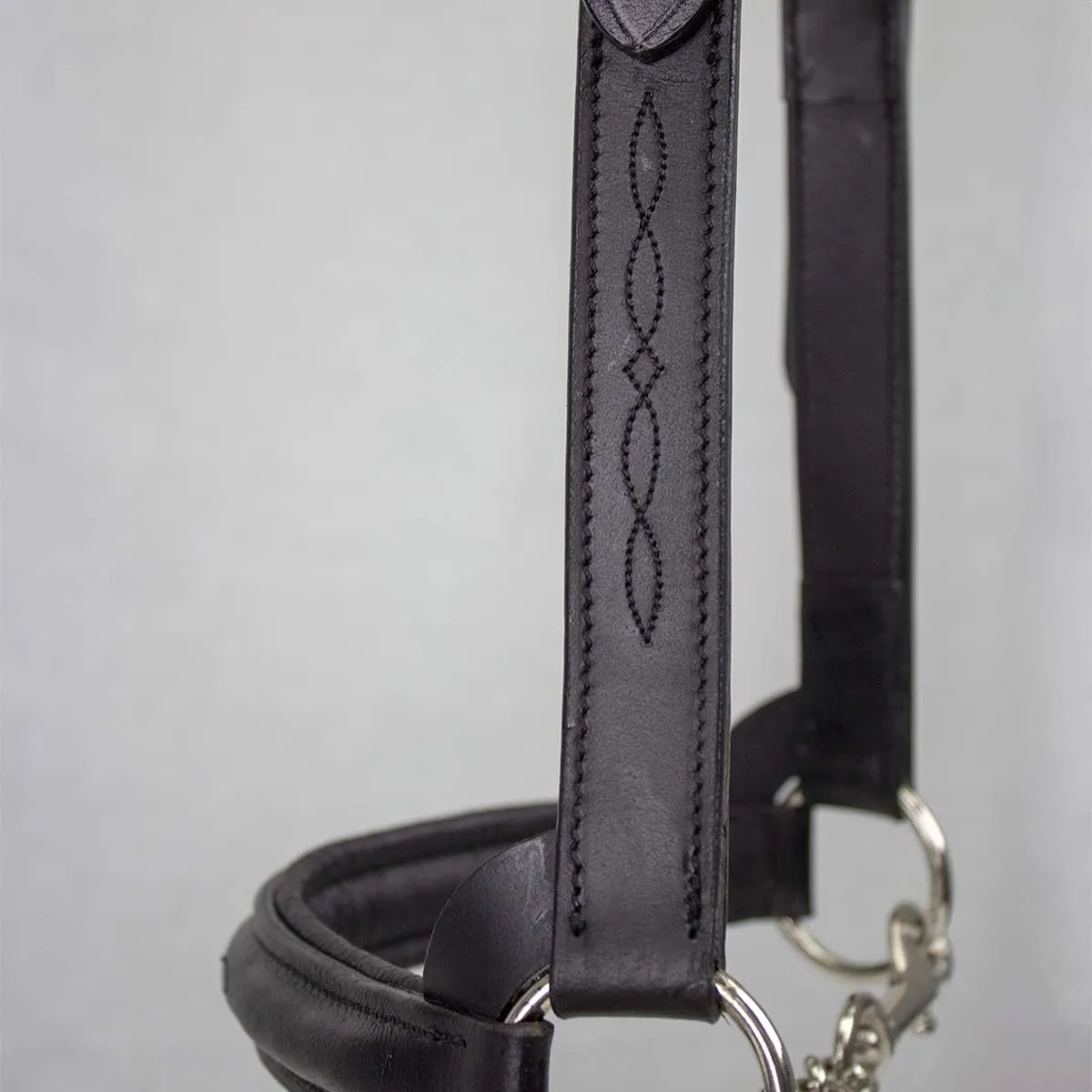 Derby Originals Premium Raised Padded Fancy Stitch Leather Cattle Show Halter with Matching Chain Lead