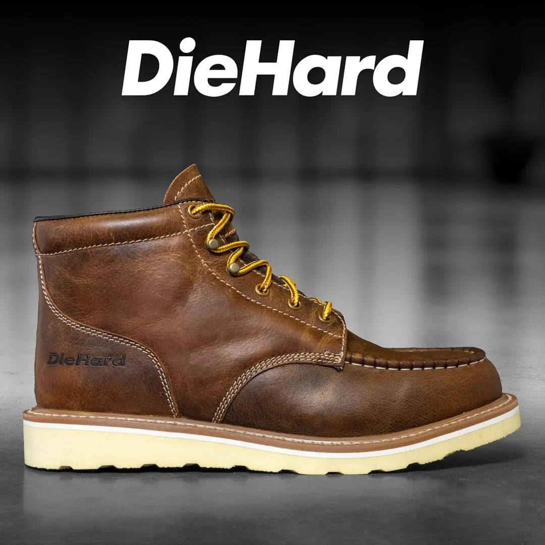 DieHard Mustang Wedge Brown Boot – Soft Toe, Full Grain Leather, Slip-Resistant, Electrical Hazard Protection