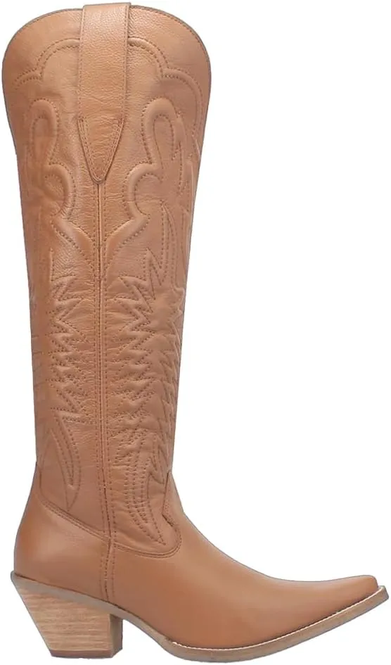 Dingo Womens Raisin Kane Embroidered Snip Toe Casual Boots Over the Knee Mid Heel 2-3" - Black