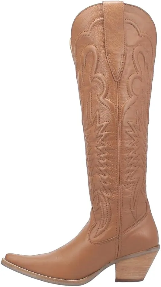 Dingo Womens Raisin Kane Embroidered Snip Toe Casual Boots Over the Knee Mid Heel 2-3" - Black