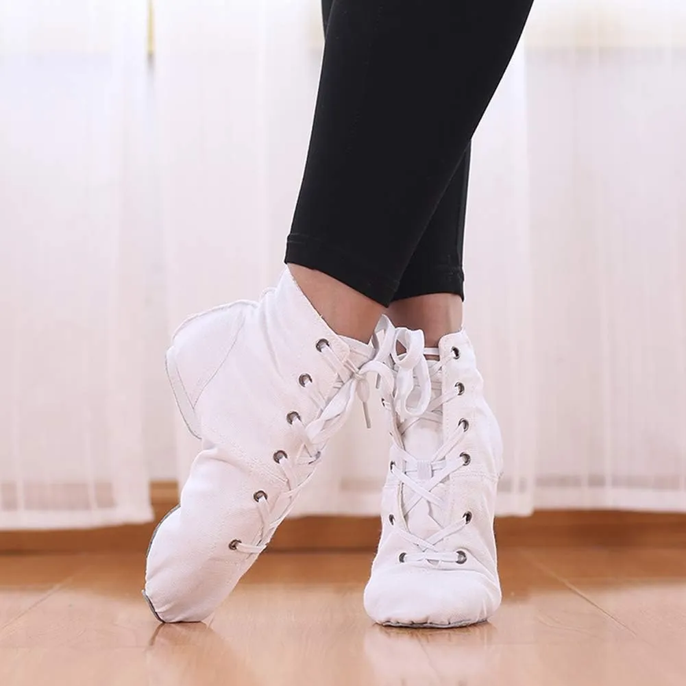 DKZSYIM Lace-up Canvas Dance Shoes Flat Jazz Shoes for Practice, Suitable for Women,Model GB-JS