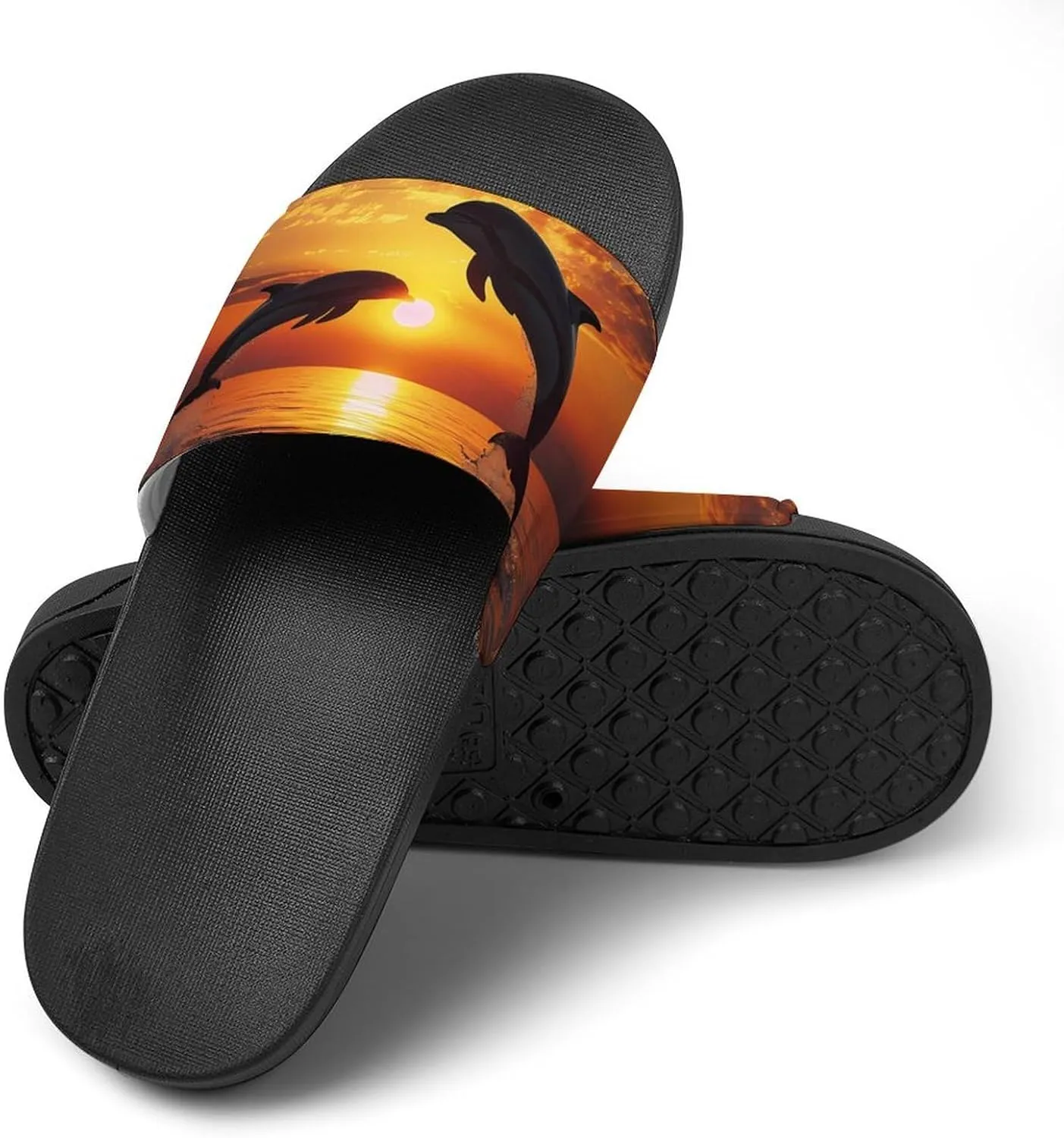 Dolphin Sunset Slippers for Women Men Anti-Slip Shower Slides Open Toe Slippers for Home Outdoor Beach