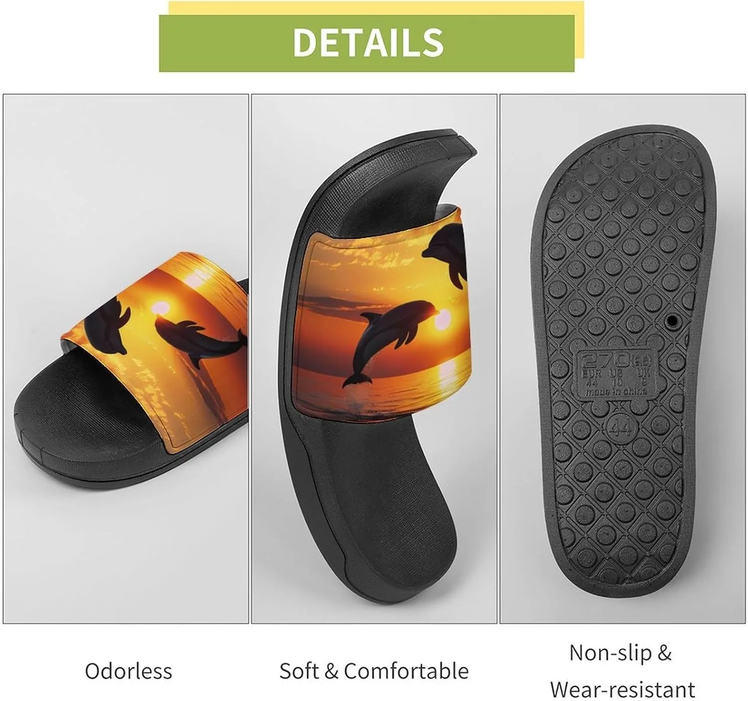Dolphin Sunset Slippers for Women Men Anti-Slip Shower Slides Open Toe Slippers for Home Outdoor Beach