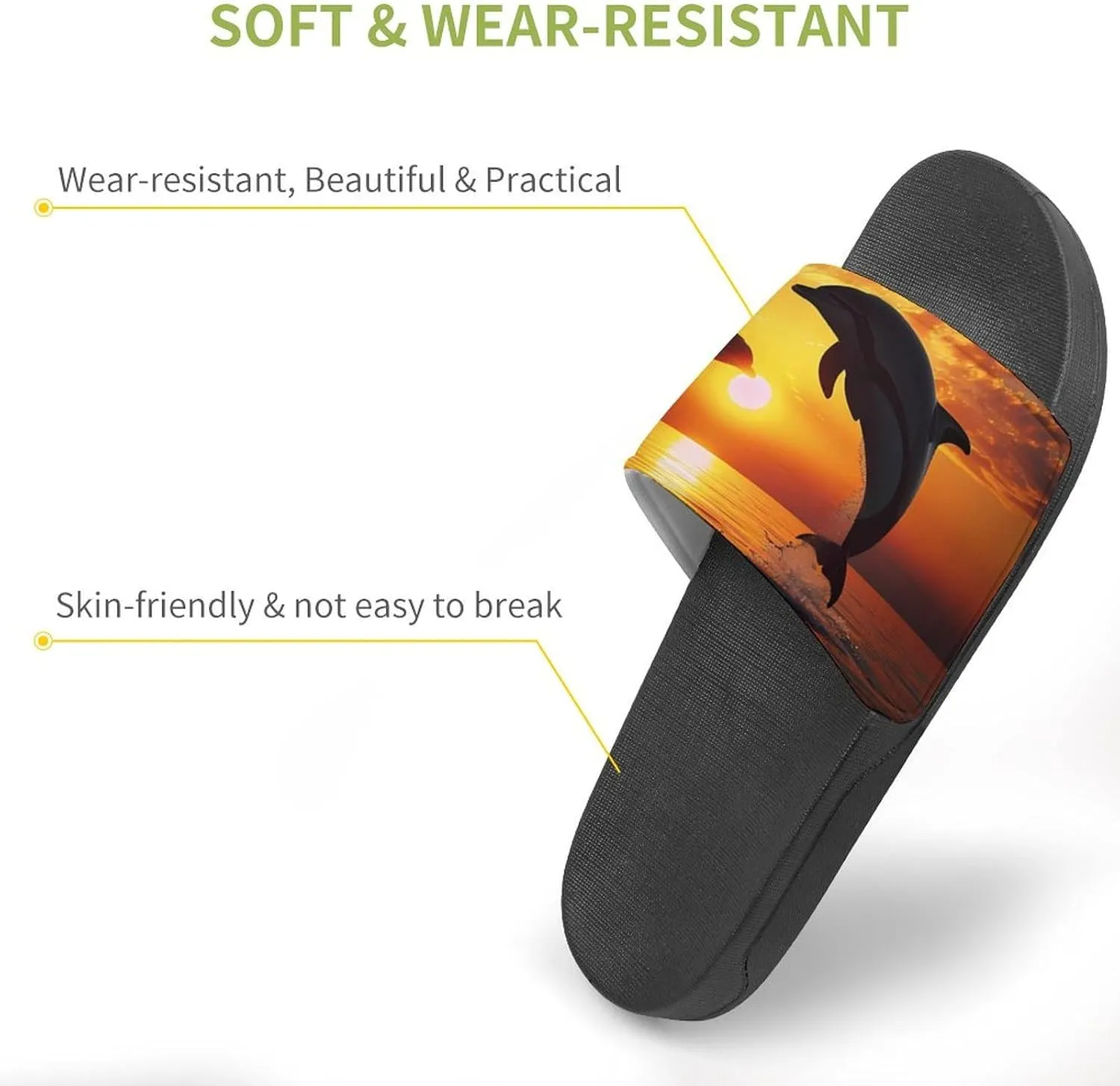 Dolphin Sunset Slippers for Women Men Anti-Slip Shower Slides Open Toe Slippers for Home Outdoor Beach