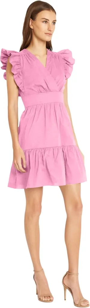 Donna Morgan Faux Wrap V-Neck, Sleeveless, Ruffle Skirt | Mini Dresses for Women