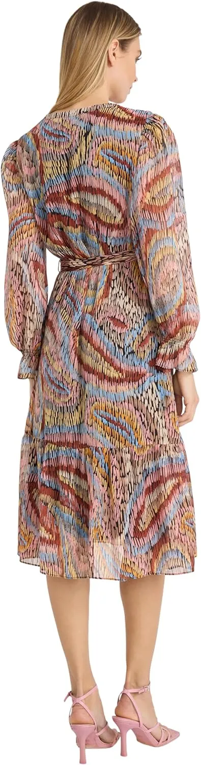 Donna Morgan Long Sleeve Midi Wrap Bridal Shower Or Wedding Guest Work Dresses for Women
