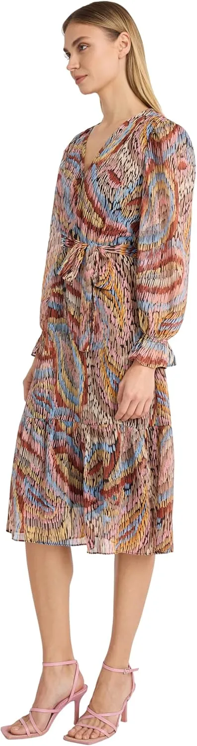Donna Morgan Long Sleeve Midi Wrap Bridal Shower Or Wedding Guest Work Dresses for Women