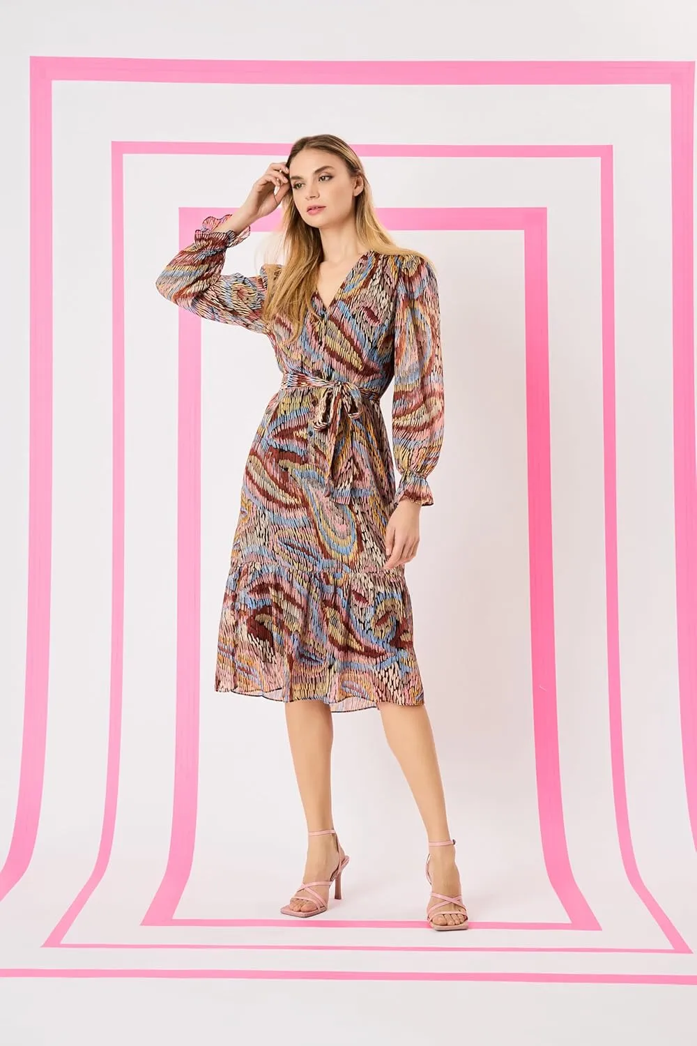Donna Morgan Long Sleeve Midi Wrap Bridal Shower Or Wedding Guest Work Dresses for Women