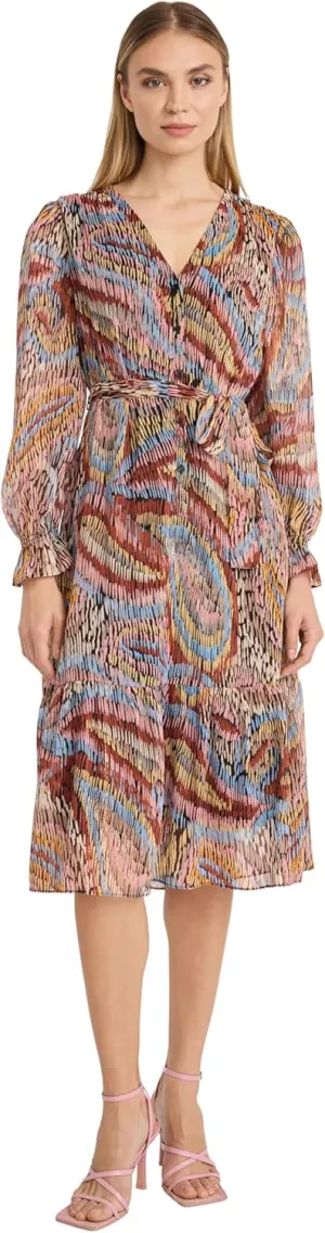 Donna Morgan Long Sleeve Midi Wrap Bridal Shower Or Wedding Guest Work Dresses for Women