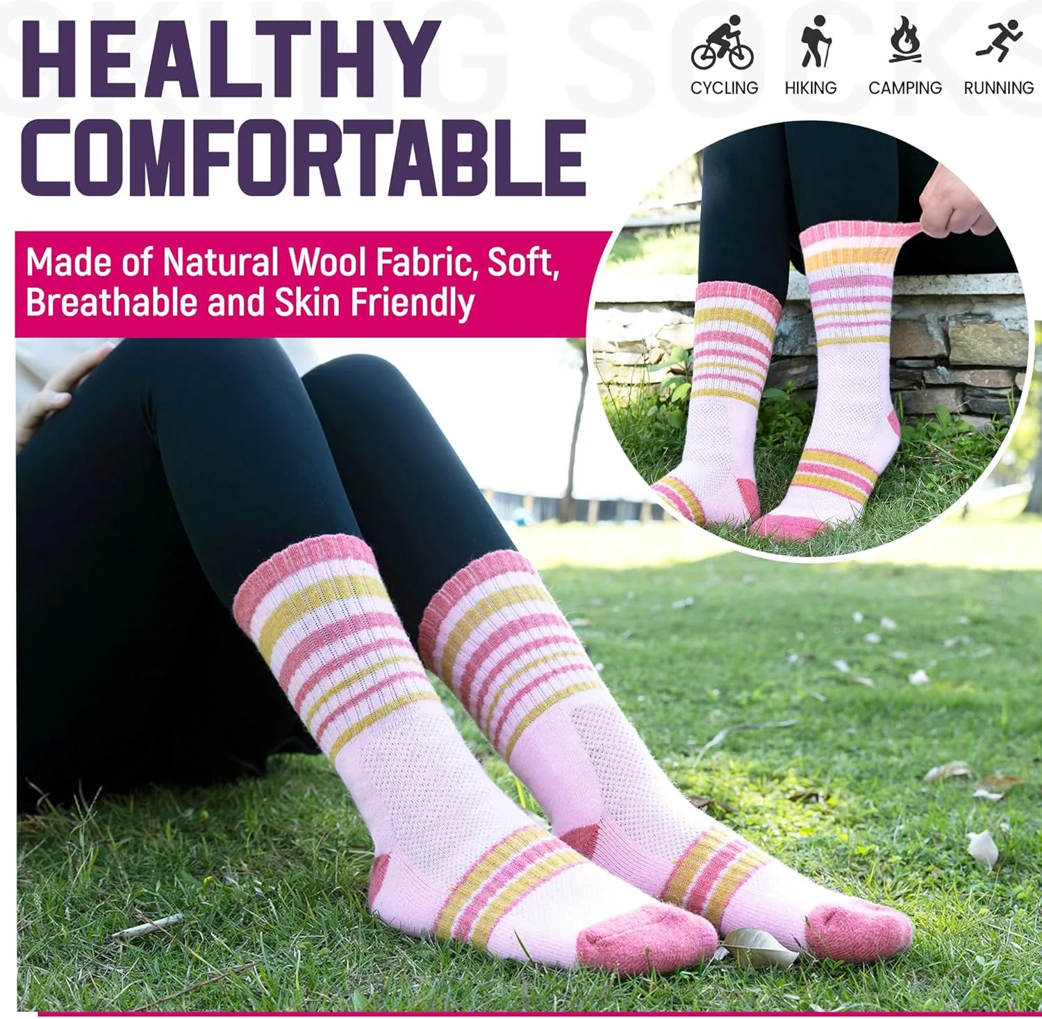 DoSmart Merino Wool Hiking Socks for Women Thermal Winter Warm Moisture Wicking Boot Work Cushion Gift Socks 5 Pairs