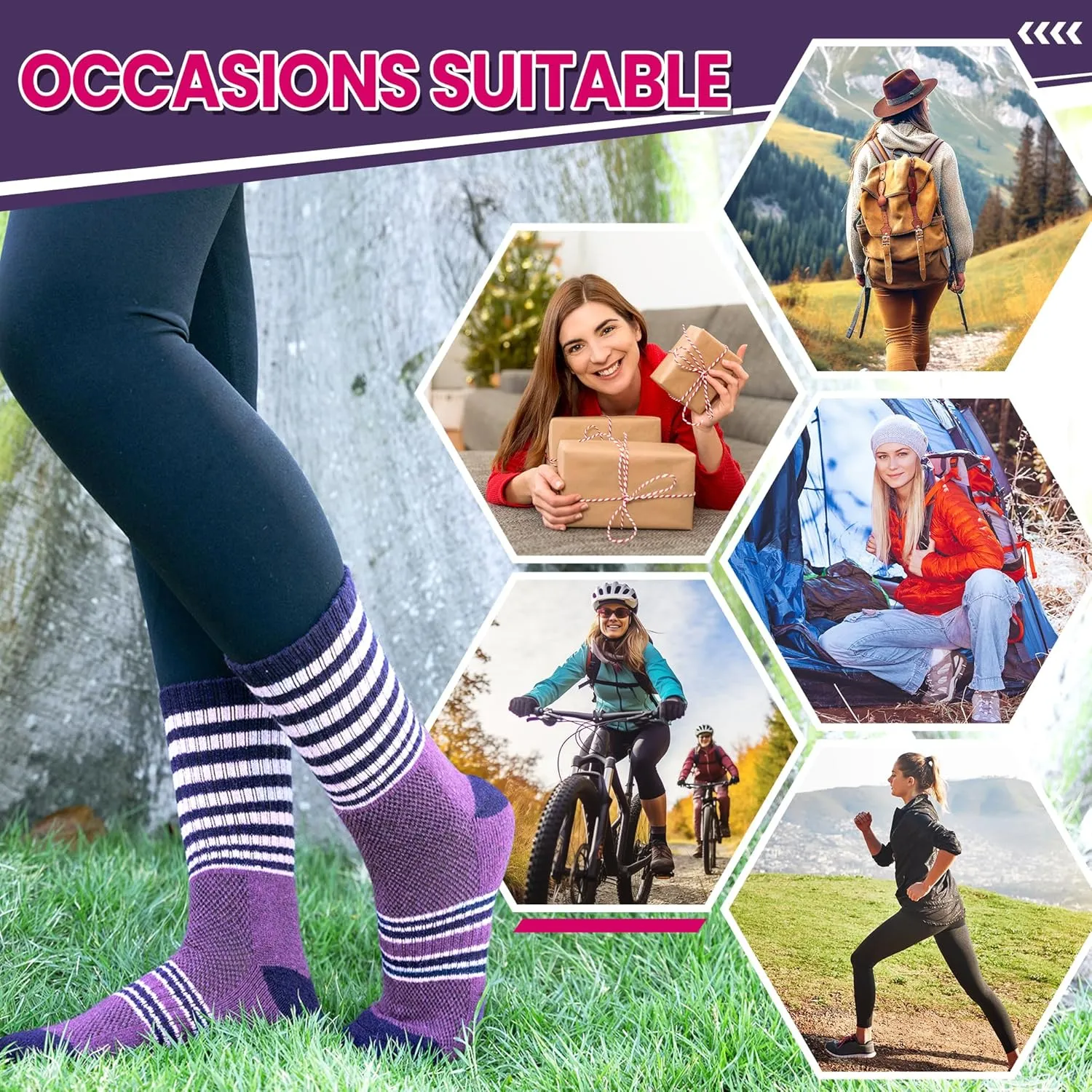 DoSmart Merino Wool Hiking Socks for Women Thermal Winter Warm Moisture Wicking Boot Work Cushion Gift Socks 5 Pairs