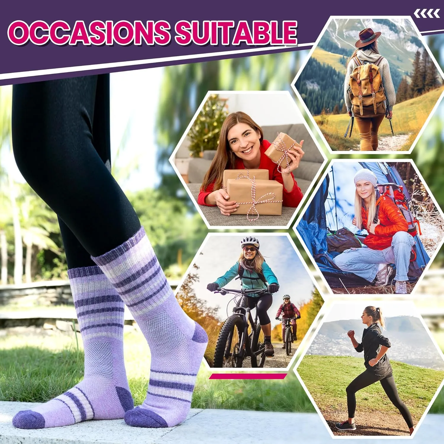 DoSmart Merino Wool Hiking Socks for Women Thermal Winter Warm Moisture Wicking Boot Work Cushion Gift Socks 5 Pairs