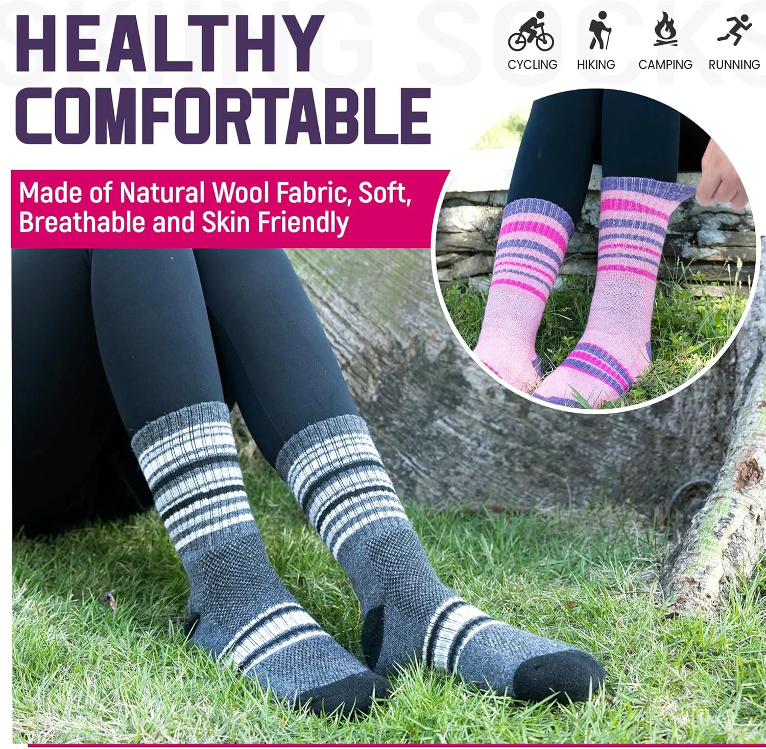 DoSmart Merino Wool Hiking Socks for Women Thermal Winter Warm Moisture Wicking Boot Work Cushion Gift Socks 5 Pairs