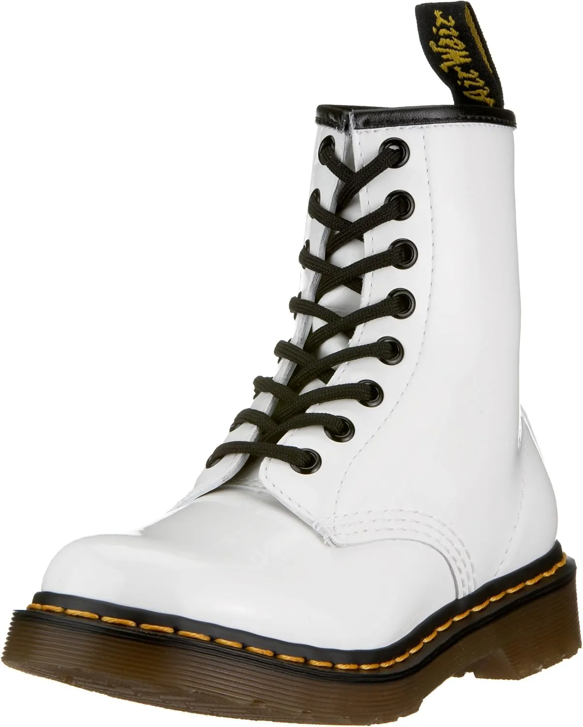 Dr. Martens Women's 1460 Softy T 8 Eye Boot Combat, White Patent Lamper, 4 UK (6 M US Womens)