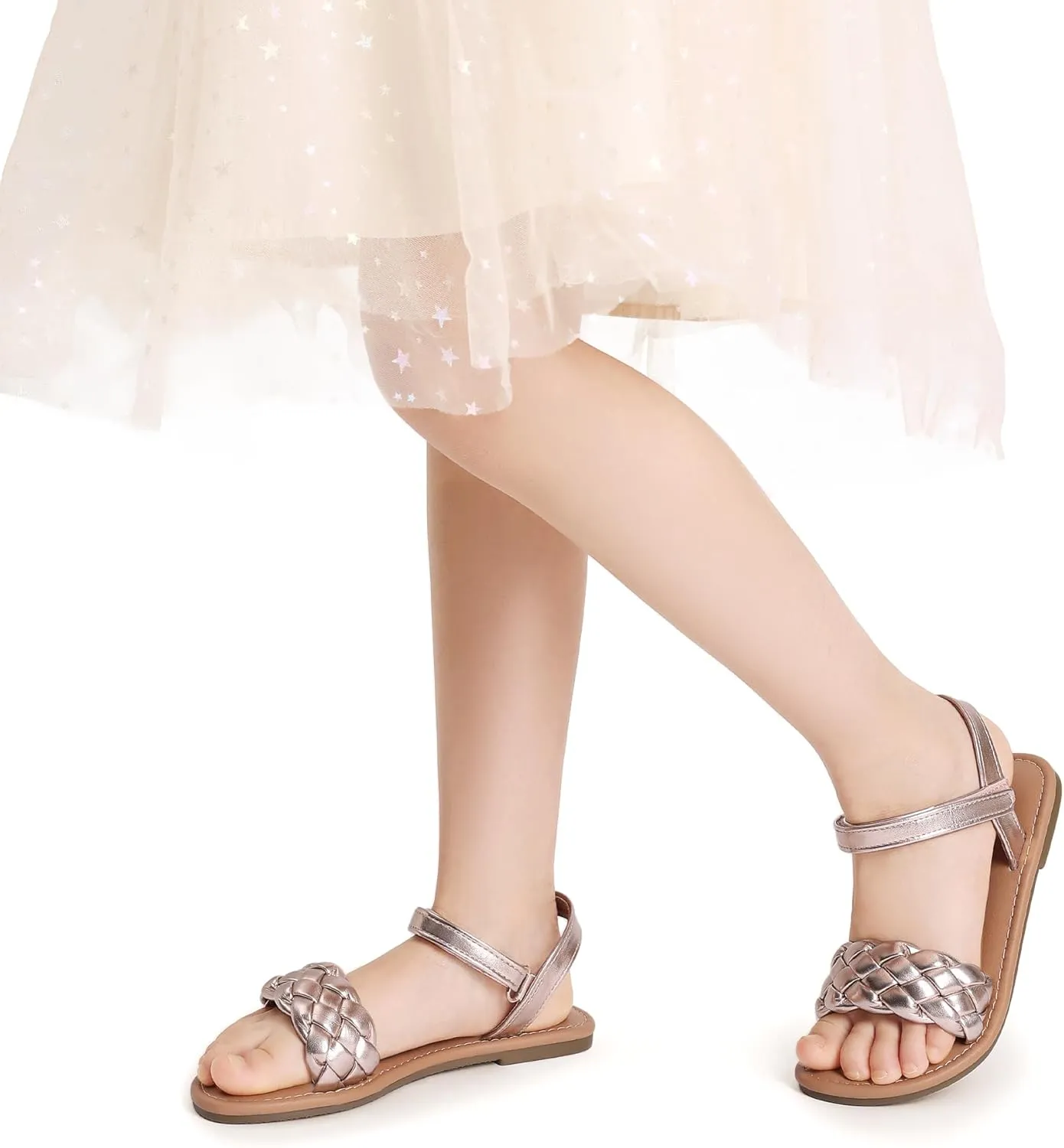 DREAM PAIRS Girls Sandals Classic Open Toe Braided Flat Sandals Summer Dress Shoes