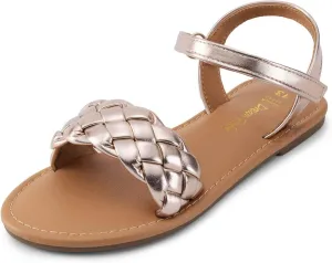 DREAM PAIRS Girls Sandals Classic Open Toe Braided Flat Sandals Summer Dress Shoes
