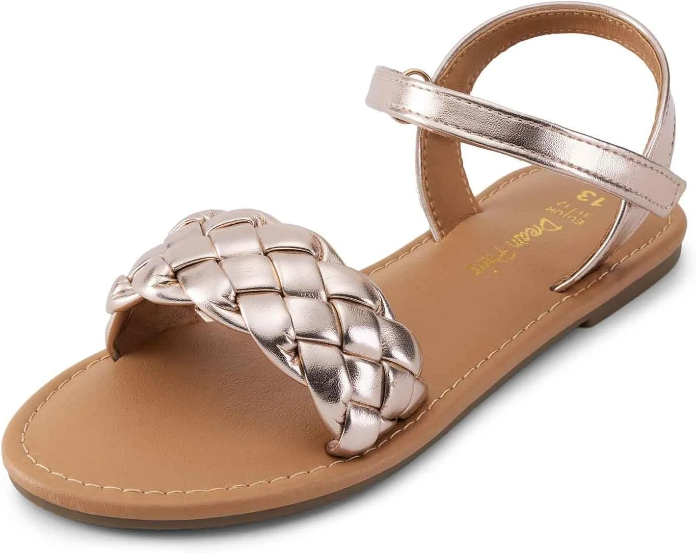 DREAM PAIRS Girls Sandals Classic Open Toe Braided Flat Sandals Summer Dress Shoes