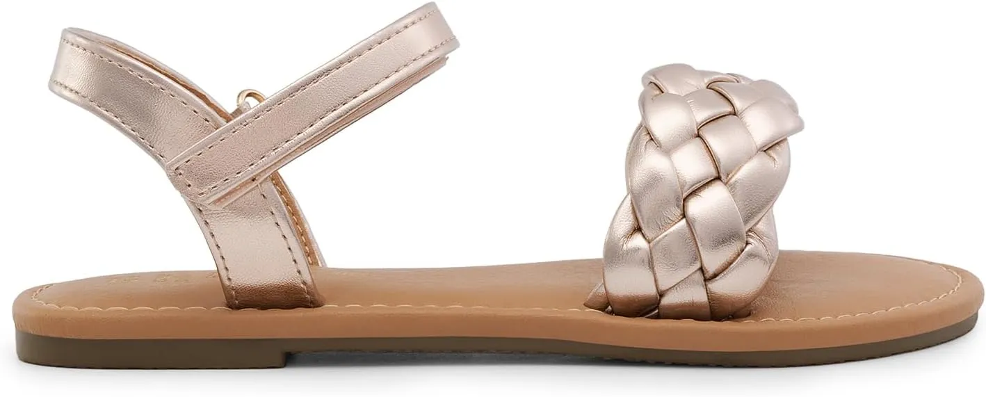 DREAM PAIRS Girls Sandals Classic Open Toe Braided Flat Sandals Summer Dress Shoes