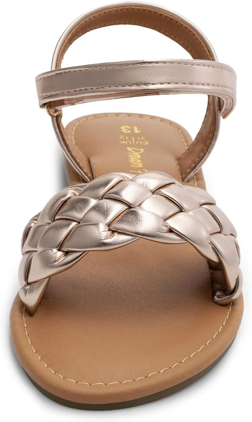 DREAM PAIRS Girls Sandals Classic Open Toe Braided Flat Sandals Summer Dress Shoes