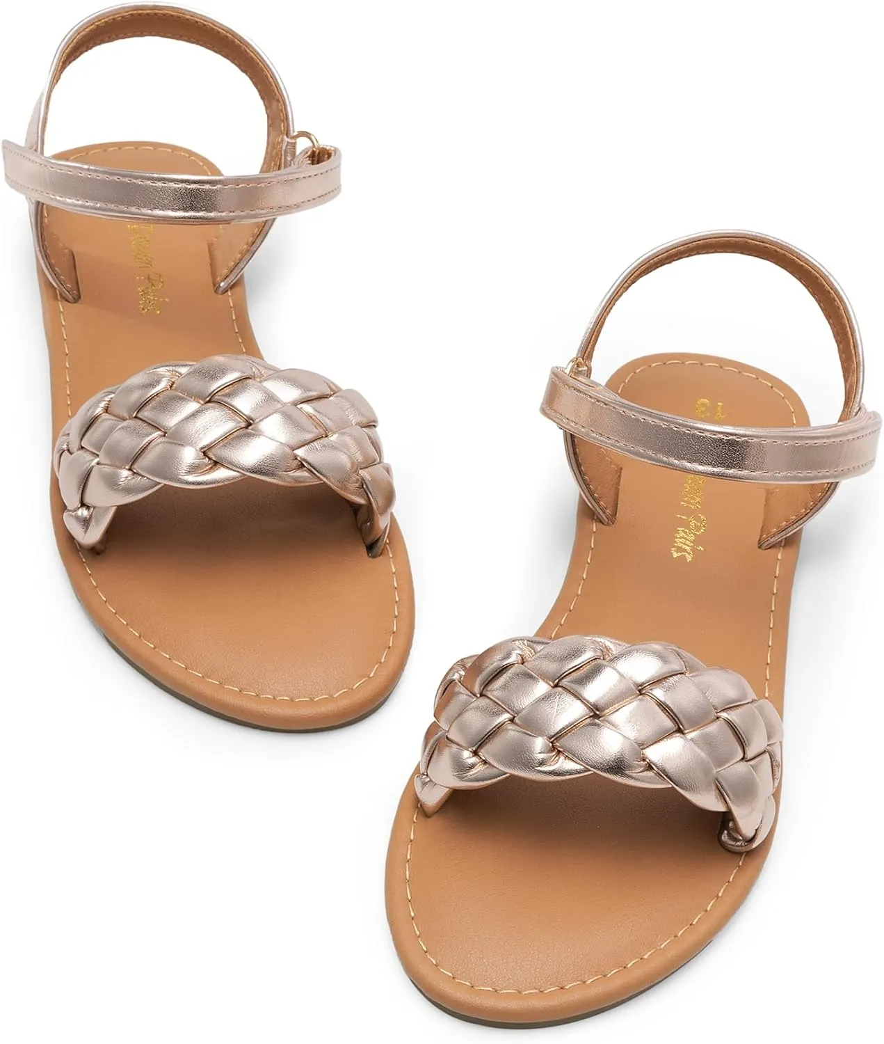 DREAM PAIRS Girls Sandals Classic Open Toe Braided Flat Sandals Summer Dress Shoes