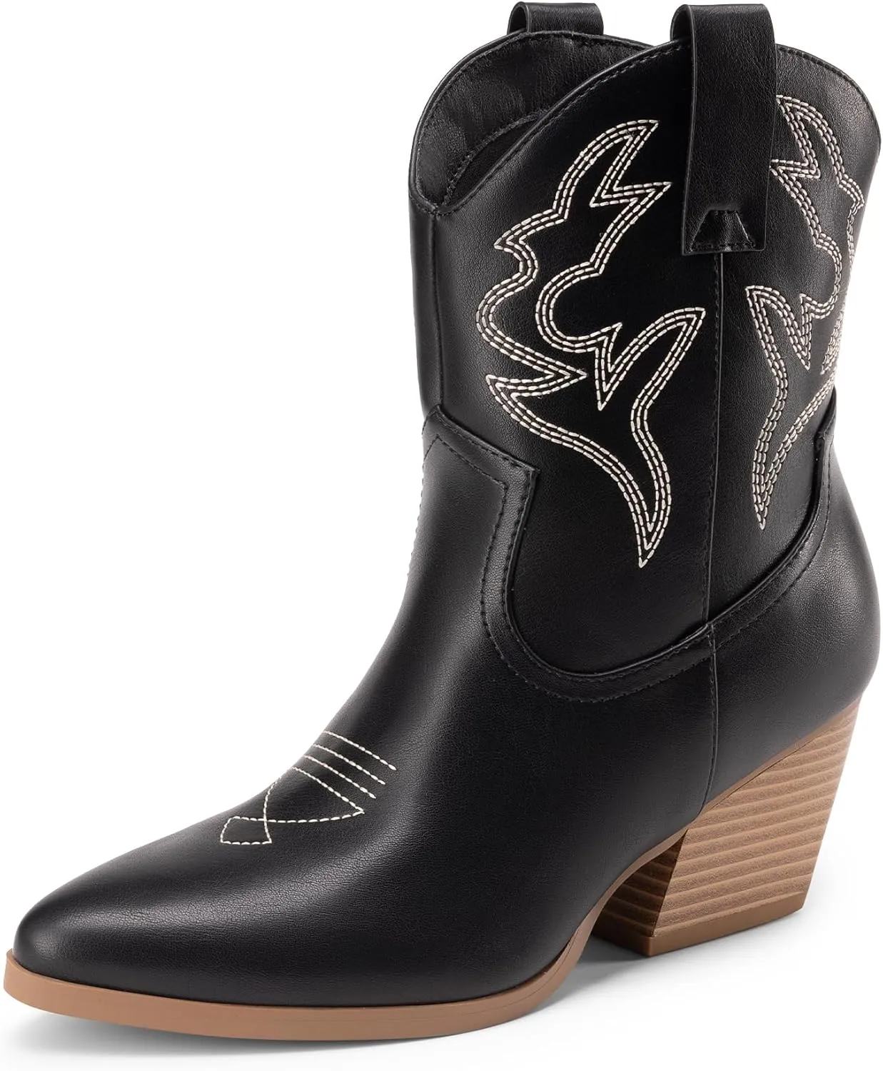 DREAM PAIRS Women's Cowboy Cowgirl Boots Embroidered Stitched Short Western Boots Low Chunky Heel Pointed Toe Ankle Booties