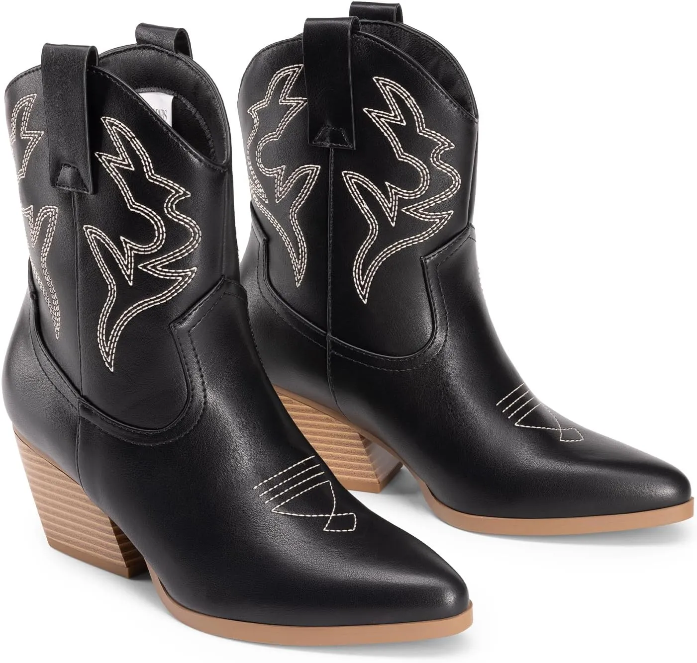 DREAM PAIRS Women's Cowboy Cowgirl Boots Embroidered Stitched Short Western Boots Low Chunky Heel Pointed Toe Ankle Booties