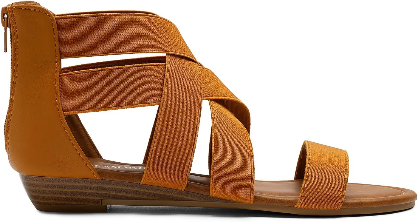 DREAM PAIRS Women's Elastic Ankle Strap Low Wedges Sandals