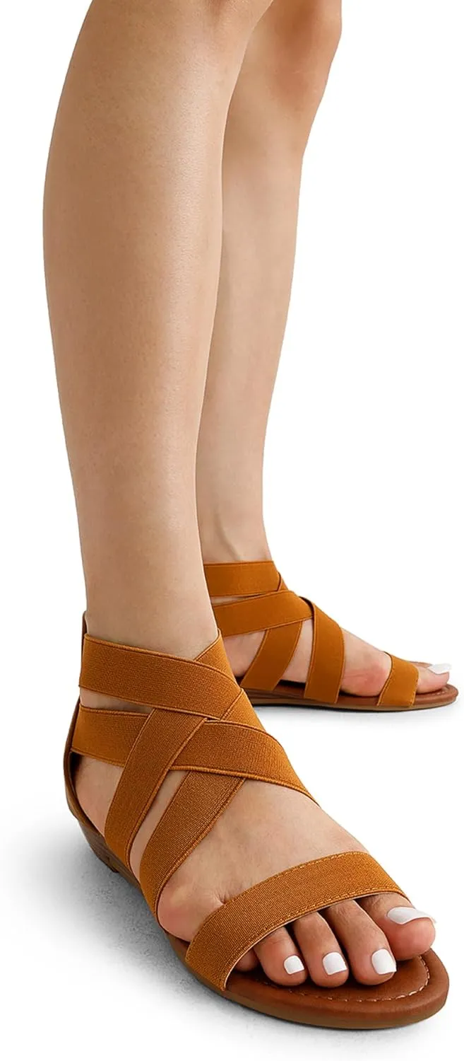 DREAM PAIRS Women's Elastic Ankle Strap Low Wedges Sandals