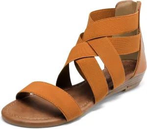 DREAM PAIRS Women's Elastic Ankle Strap Low Wedges Sandals