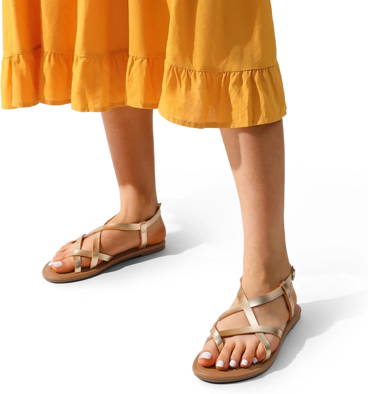 DREAM PAIRS Women's Flat Sandals Strappy Dressy Comfortable Ankle Strap Casual Summer Thong Sandals for Beach
