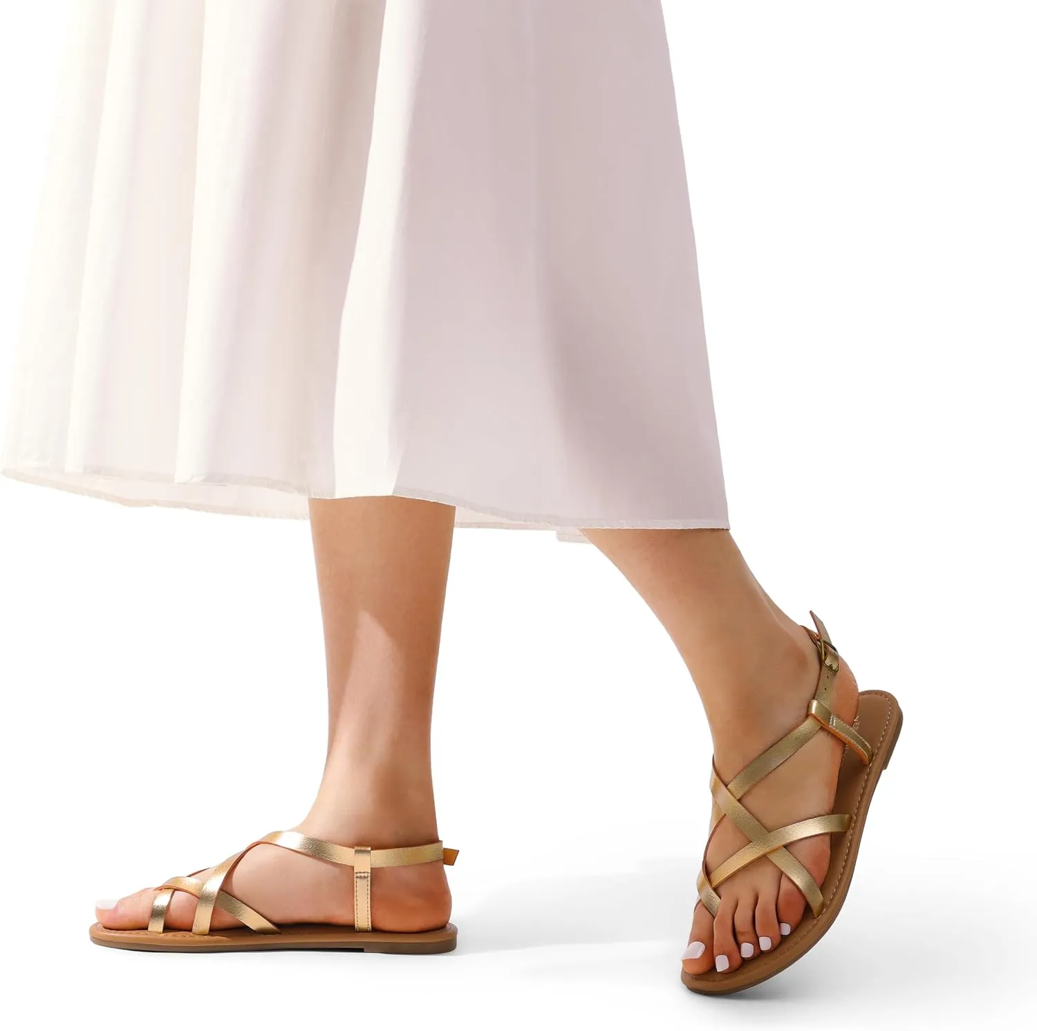 DREAM PAIRS Women's Flat Sandals Strappy Dressy Comfortable Ankle Strap Casual Summer Thong Sandals for Beach