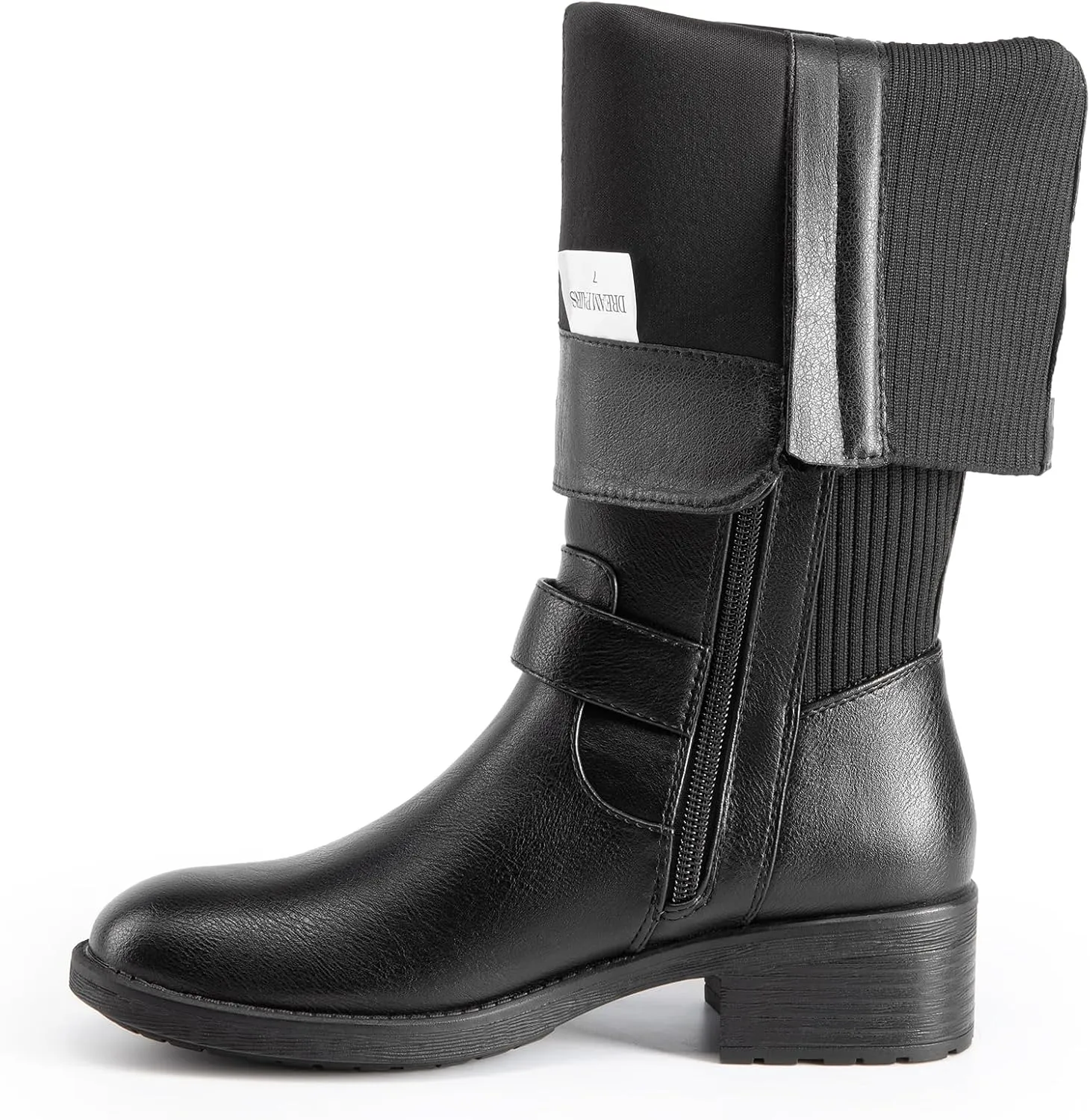 DREAM PAIRS Women's Knee High Boots Low Block Heel Riding Boots Round Toe Side Zipper Biker Motorcycle Buckle Boots
