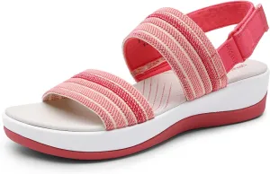 DREAM PAIRS Women's Walking Sandals Lightweight Soft Footbed Low Wedge Comfort Indoor Outdoor Flat Sandals