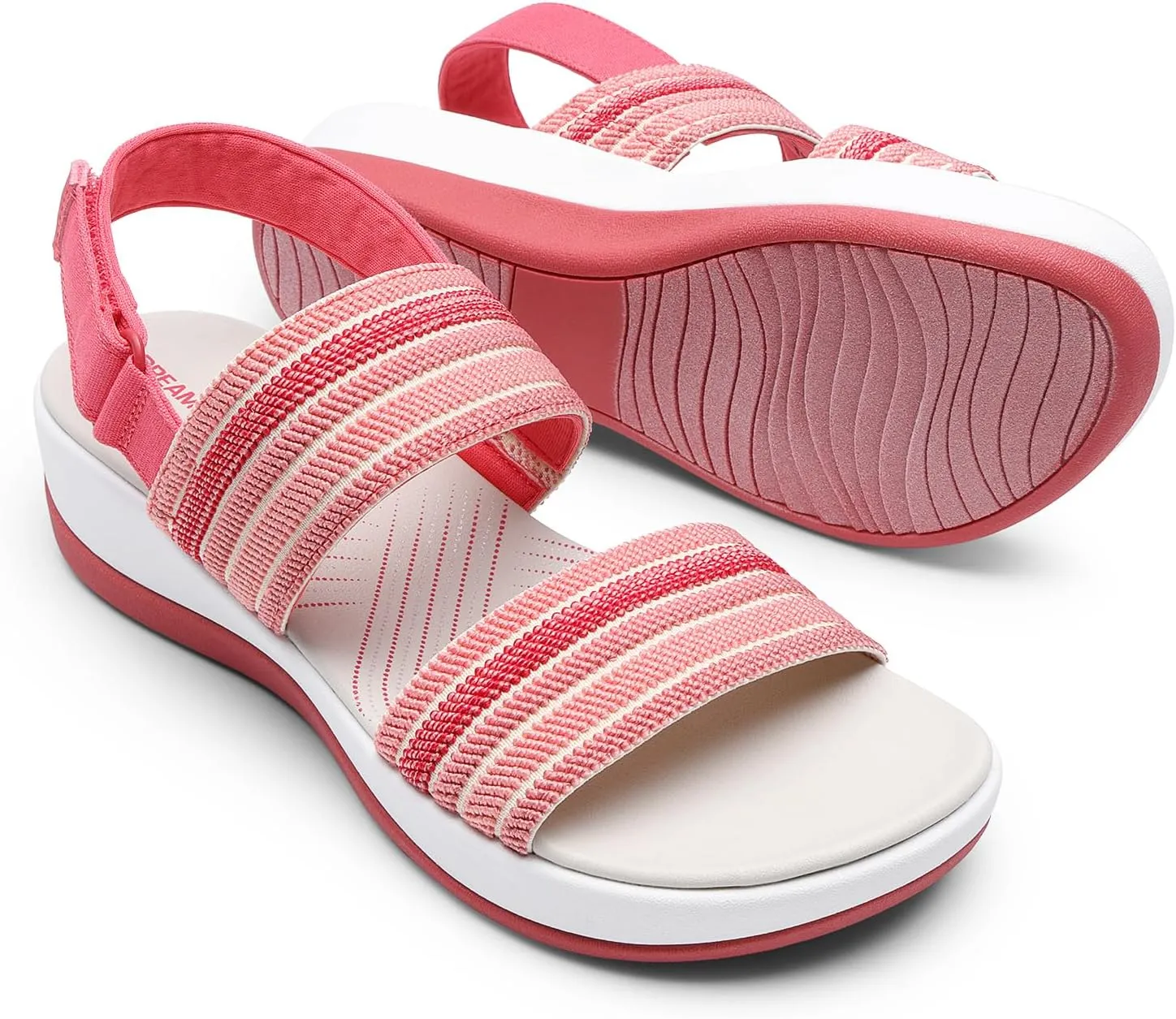 DREAM PAIRS Women's Walking Sandals Lightweight Soft Footbed Low Wedge Comfort Indoor Outdoor Flat Sandals
